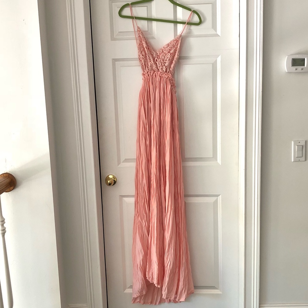 Pink backless LuLu’s maxi dress